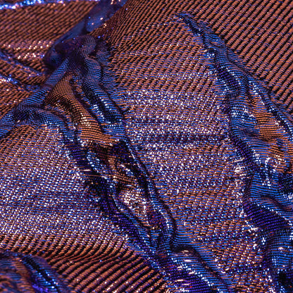 Metallic Iridescent Rose Gold and Bright Blue Floral Luxury Brocade Detail