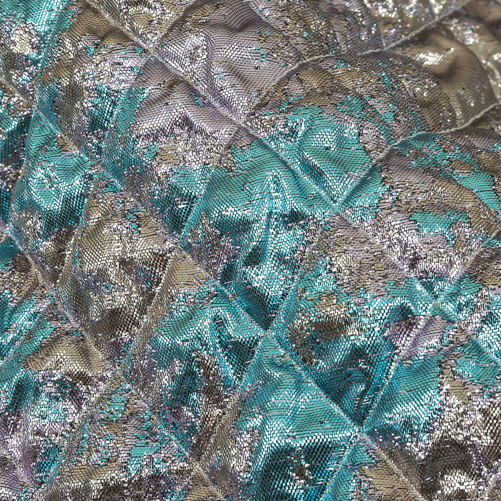 Metallic Silver, Lilac and Sky Diamond Quilted Luxury Brocade Detail