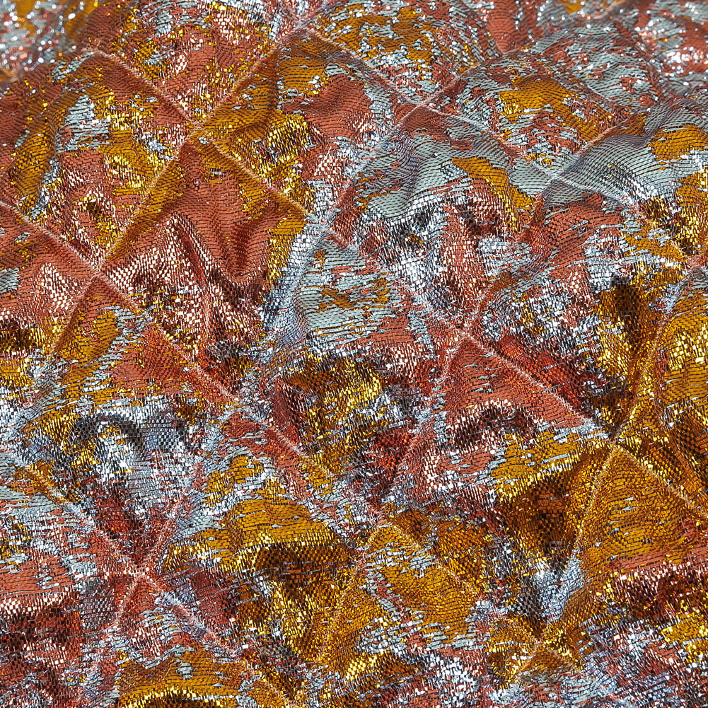 Metallic Coral, Gold and Baby Blue Diamond Quilted Luxury Brocade Detail