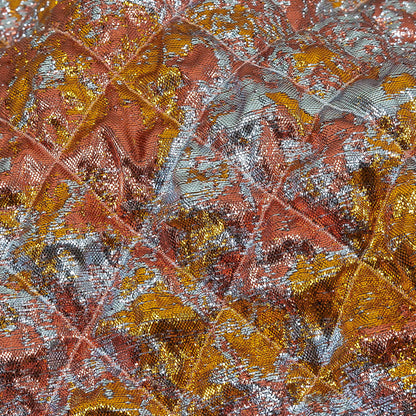 Metallic Coral, Gold and Baby Blue Diamond Quilted Luxury Brocade Detail