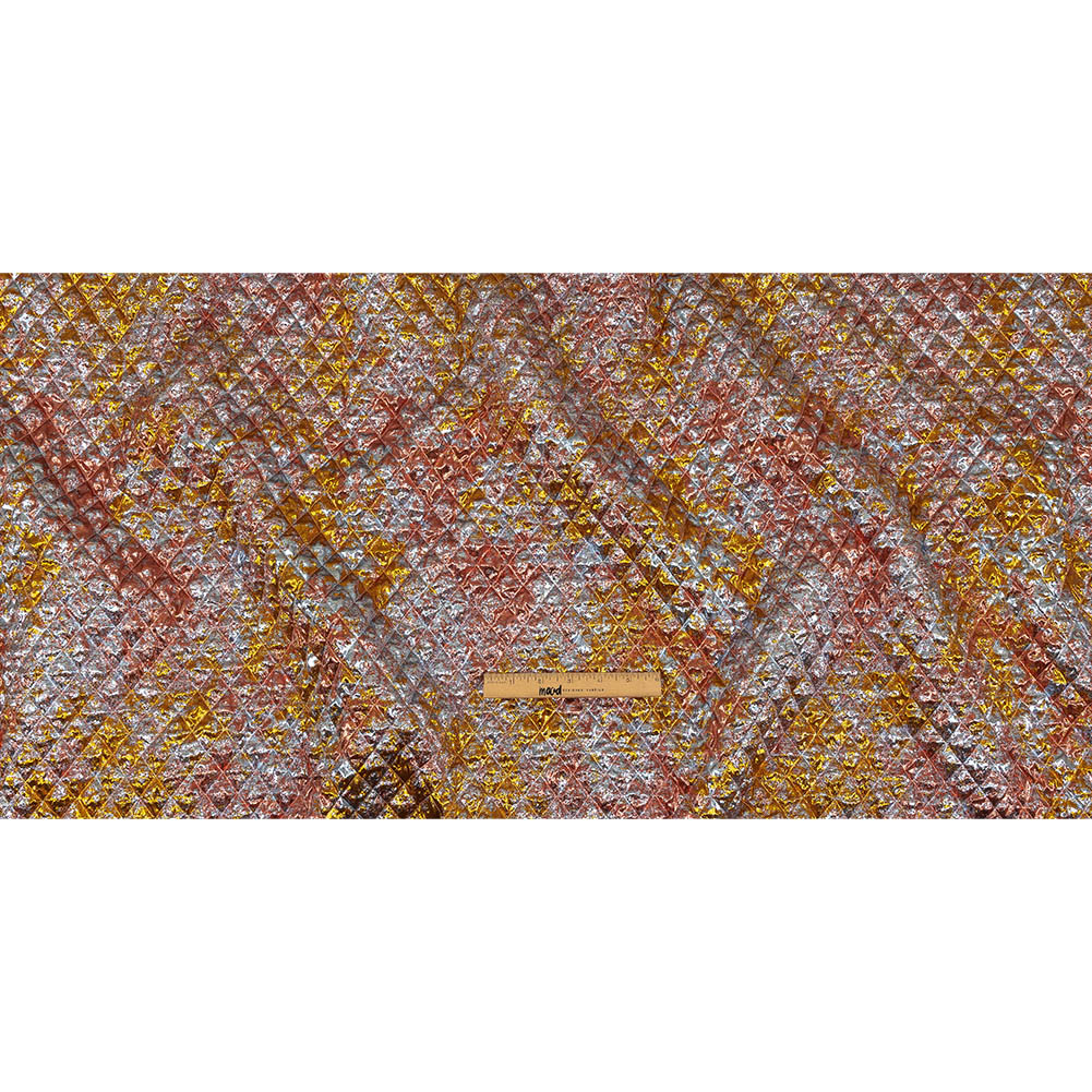 Metallic Coral, Gold and Baby Blue Diamond Quilted Luxury Brocade Full
