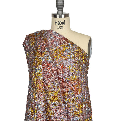 Metallic Coral, Gold and Baby Blue Diamond Quilted Luxury Brocade Drape