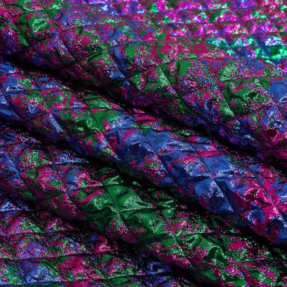 Metallic Green, Blue and Fuchsia Diamond Quilted Luxury Brocade Folded