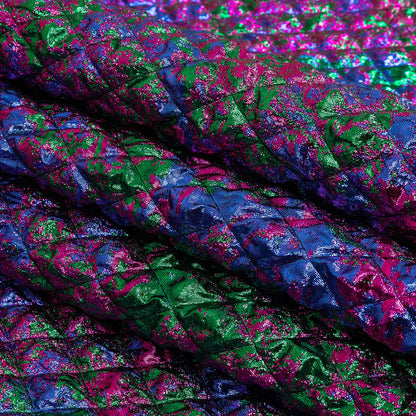 Metallic Green, Blue and Fuchsia Diamond Quilted Luxury Brocade Folded