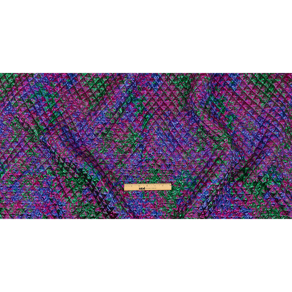 Metallic Green, Blue and Fuchsia Diamond Quilted Luxury Brocade Full