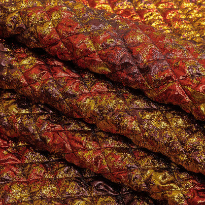 Metallic Red, Gold and Burgundy Diamond Quilted Luxury Brocade Folded