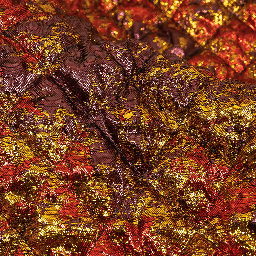Metallic Red, Gold and Burgundy Diamond Quilted Luxury Brocade Detail