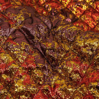 Metallic Red, Gold and Burgundy Diamond Quilted Luxury Brocade Detail