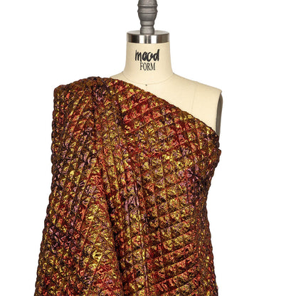 Metallic Red, Gold and Burgundy Diamond Quilted Luxury Brocade Drape