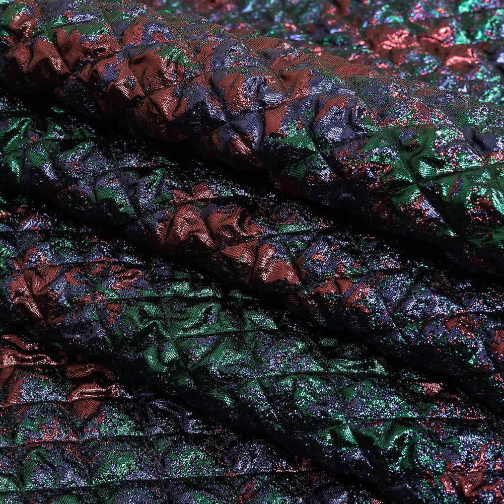 Metallic Burgundy, Evergreen and Navy Diamond Quilted Luxury Brocade Folded