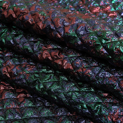 Metallic Burgundy, Evergreen and Navy Diamond Quilted Luxury Brocade Folded