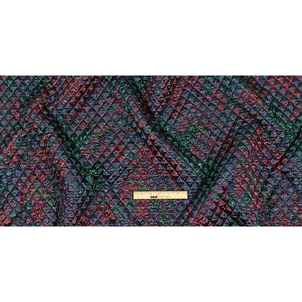 Metallic Burgundy, Evergreen and Navy Diamond Quilted Luxury Brocade Full