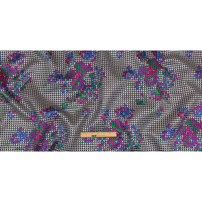 Metallic Silver, Pink and Blue Floral Triangles Quilted Look Luxury Brocade Full