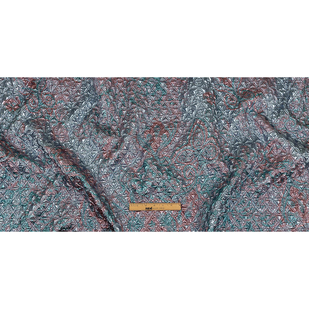 Metallic Powder Blue, Aqua and Baby Pink Lattice Quilted Look Luxury Brocade Full