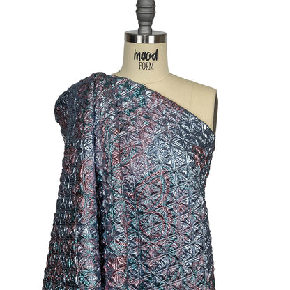 Metallic Powder Blue, Aqua and Baby Pink Lattice Quilted Look Luxury Brocade Drape