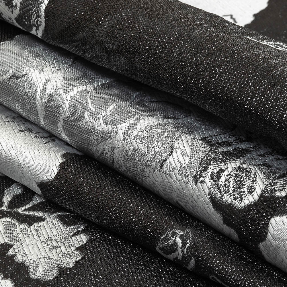 Metallic Black and White Floral Luxury Burnout Brocade Folded