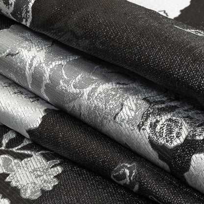 Metallic Black and White Floral Luxury Burnout Brocade Folded