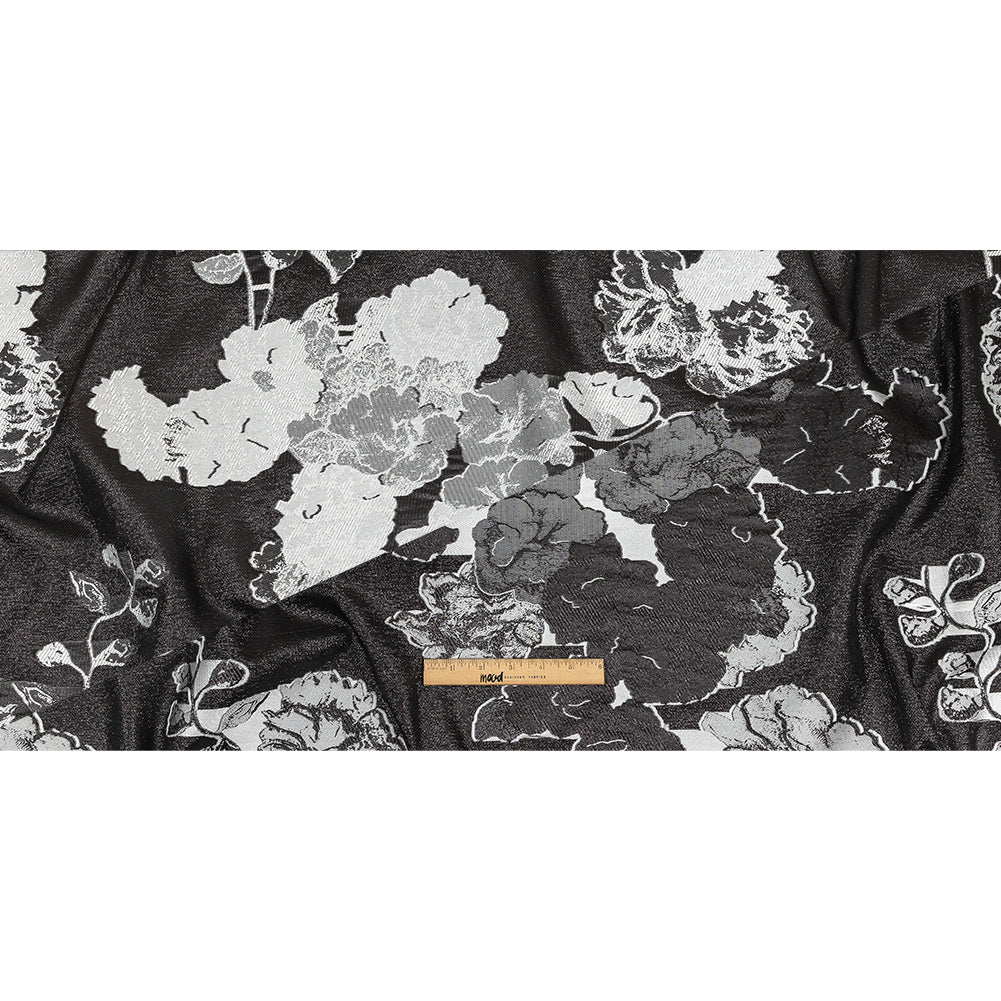 Metallic Black and White Floral Luxury Burnout Brocade Full