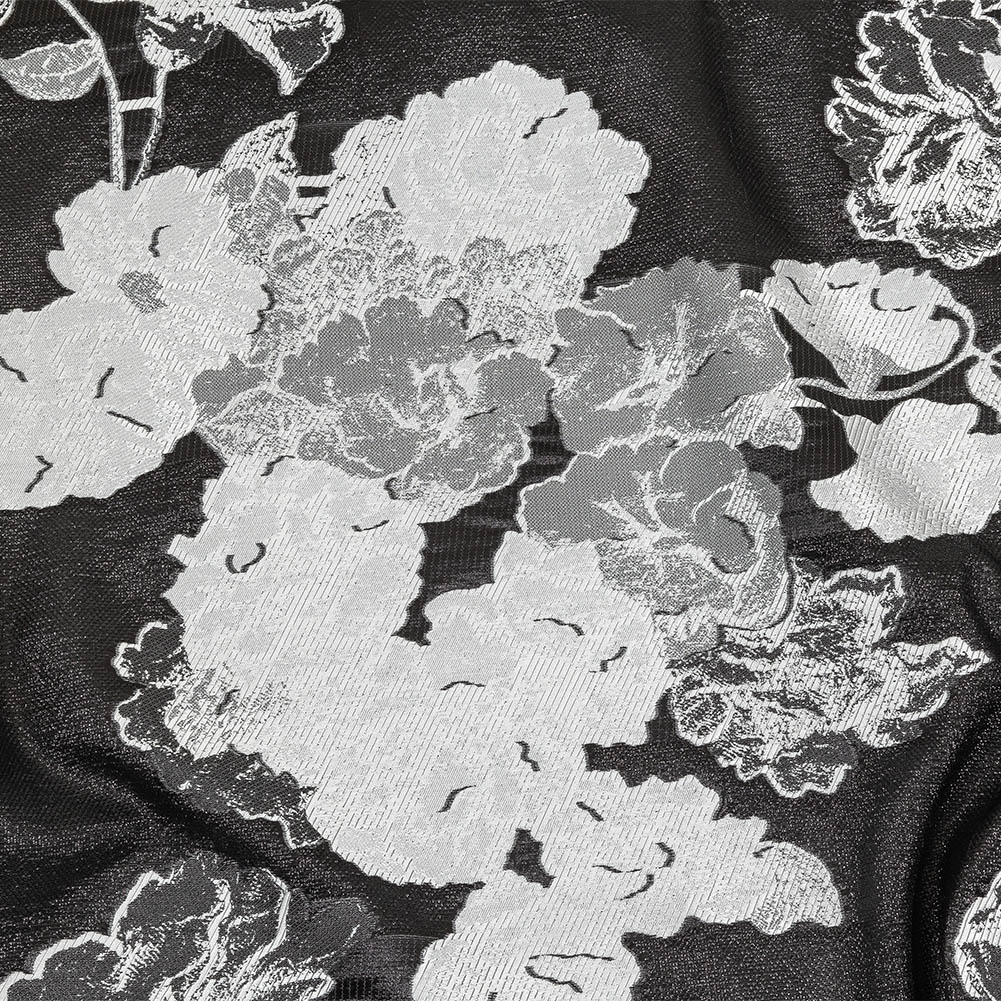 Metallic Black and White Floral Luxury Burnout Brocade