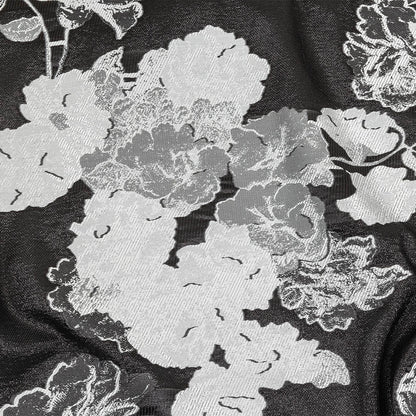 Metallic Black and White Floral Luxury Burnout Brocade