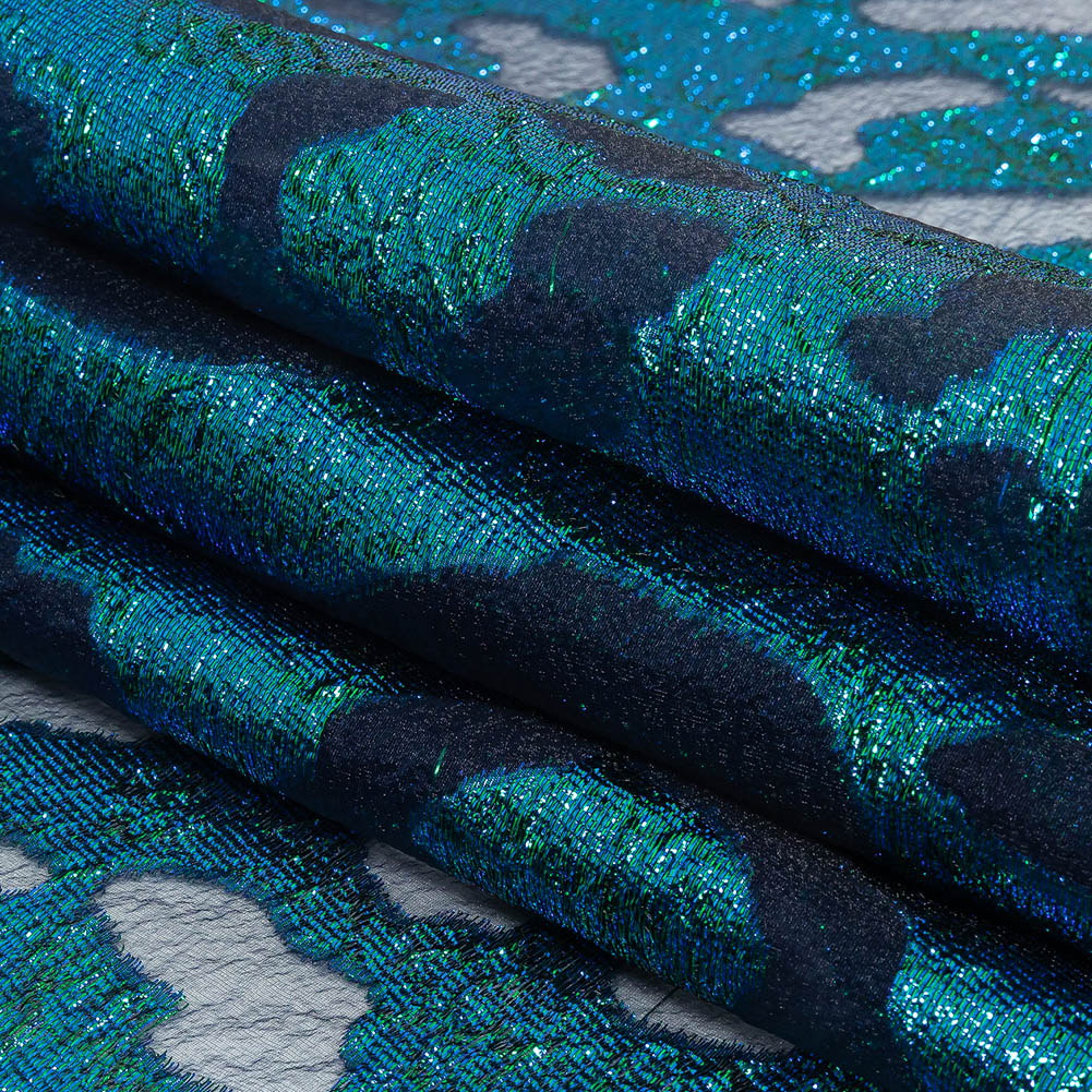 Metallic Royal and Emerald Animal Spots Luxury Burnout Brocade Folded