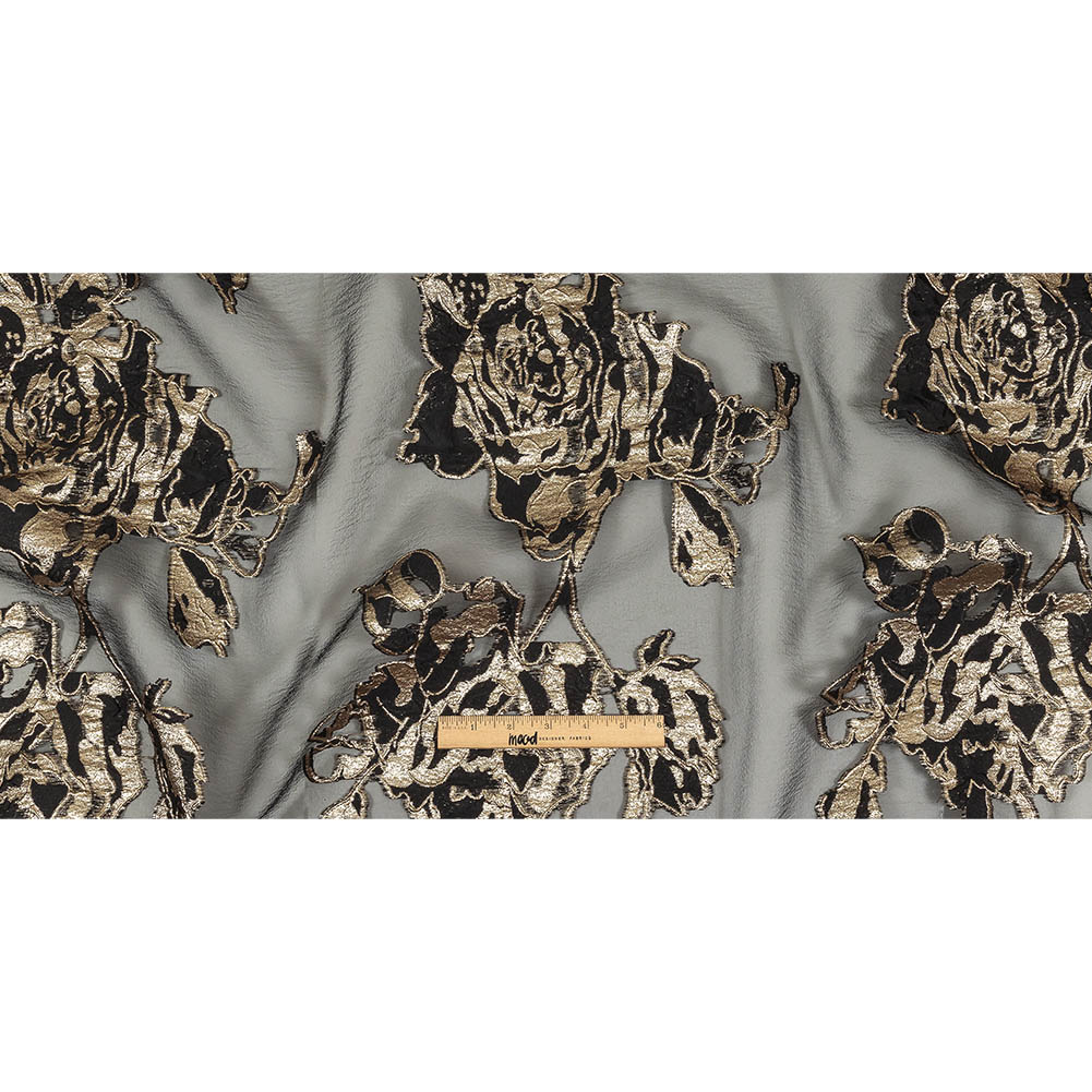 Metallic Gold and Black Roses Luxury Organza Burnout Brocade Full