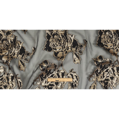 Metallic Gold and Black Roses Luxury Organza Burnout Brocade Full