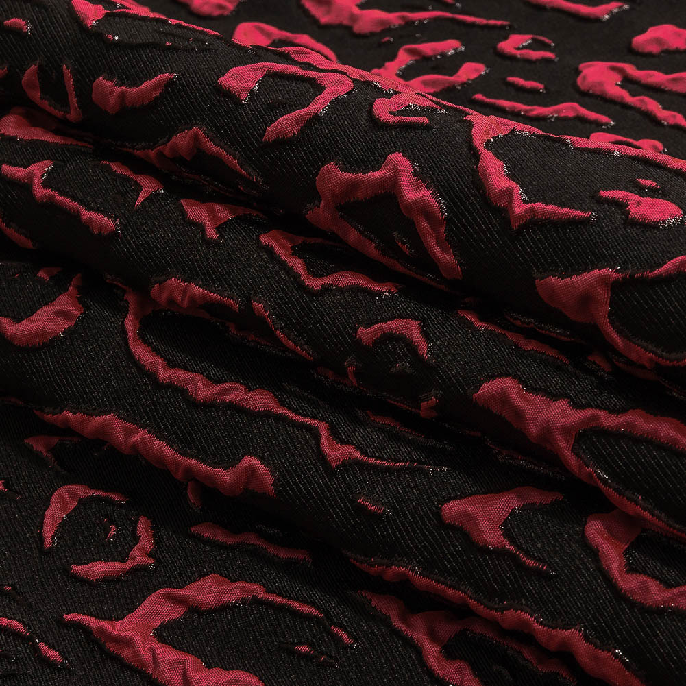 Metallic Black and Hot Pink Animal Spots Luxury Brocade Folded