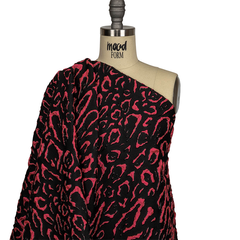 Metallic Black and Hot Pink Animal Spots Luxury Brocade Drape