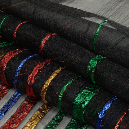 Metallic Primary Colors and Black Fading Lines Luxury Organza Brocade Folded