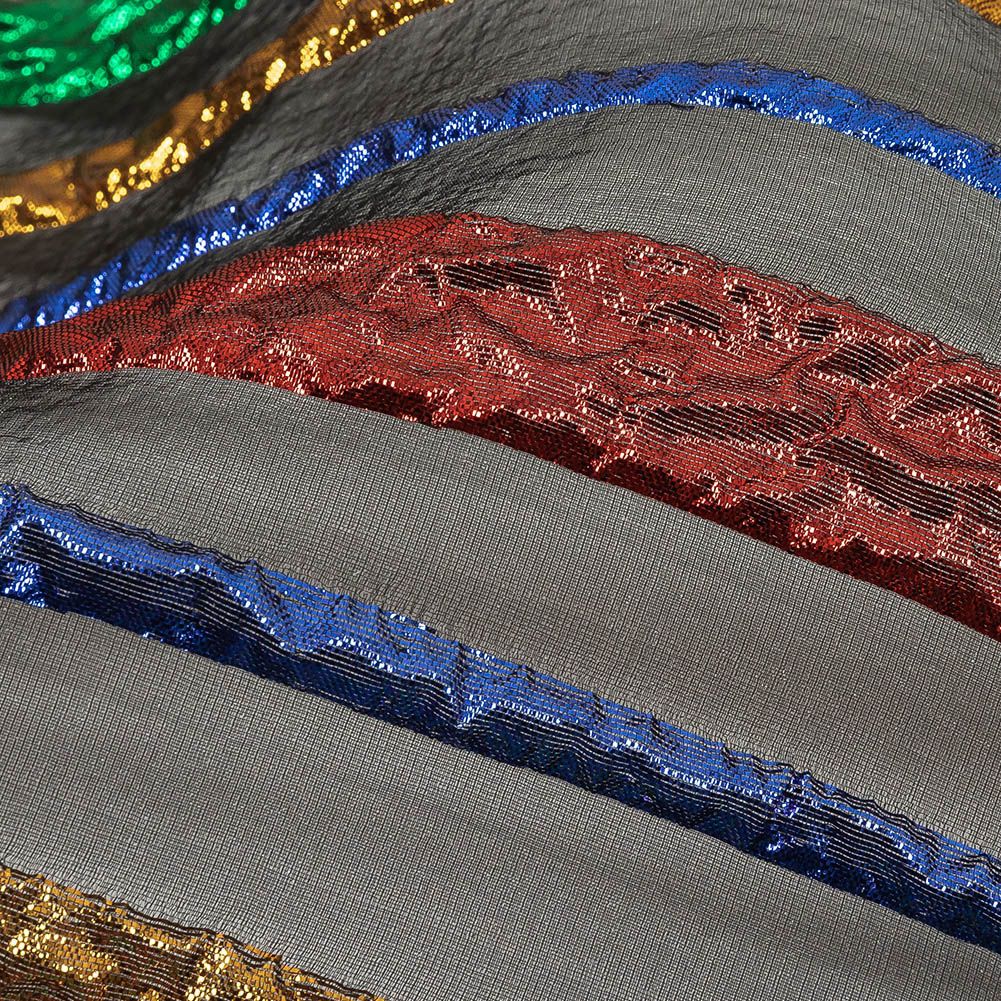 Metallic Primary Colors and Black Fading Lines Luxury Organza Brocade Detail