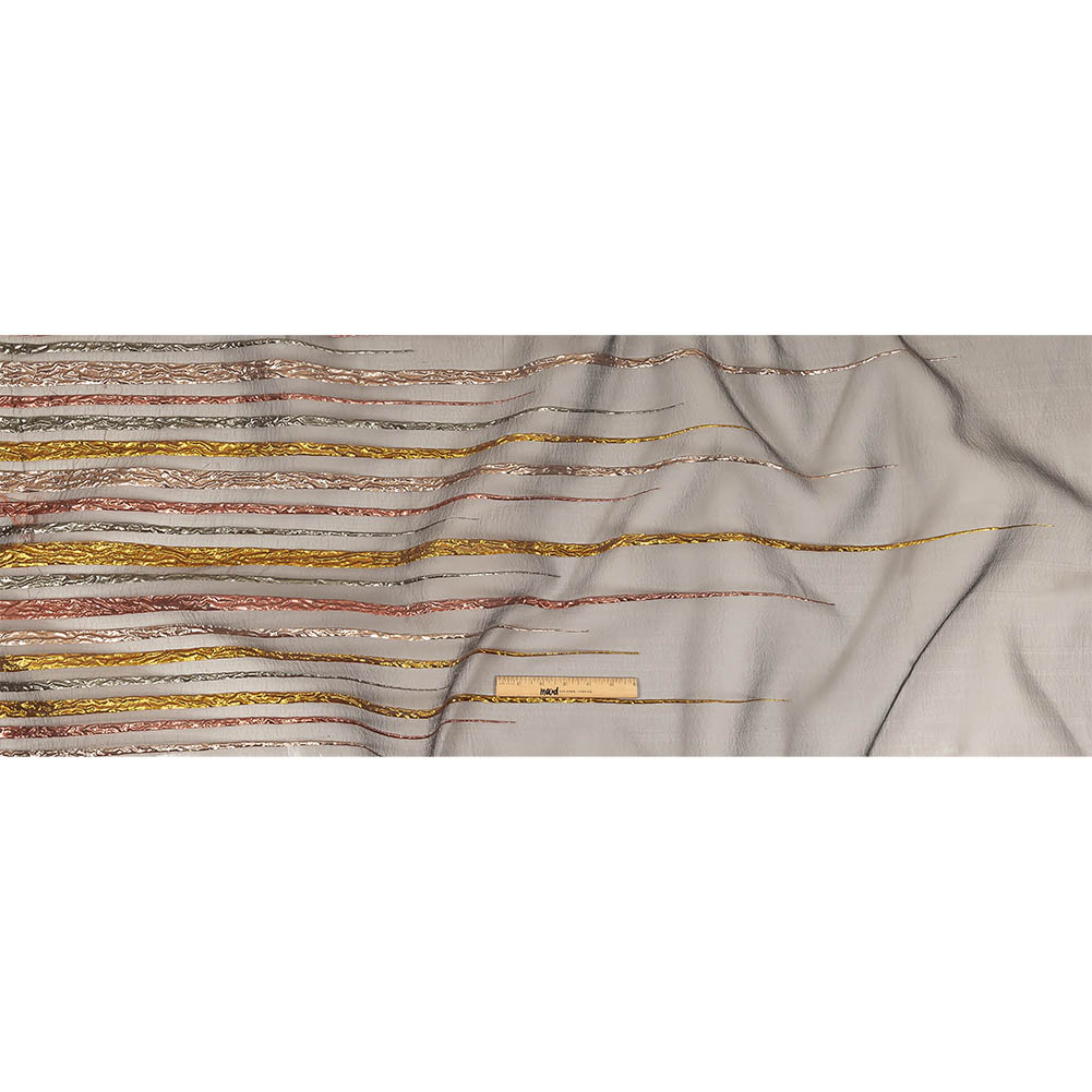 Metallic Rose, Silver and Gold Fading Lines Luxury Organza Brocade Full