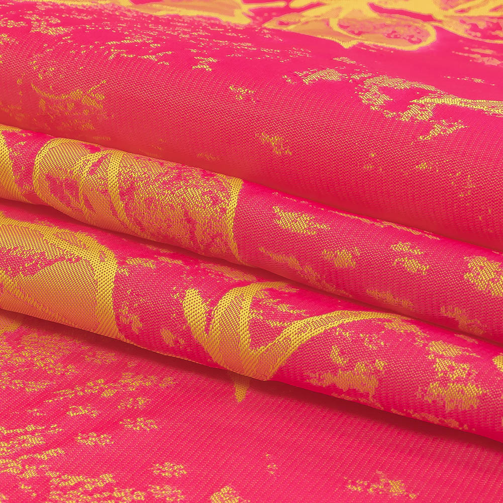 Neon Pink and Yellow Distressed Roses Luxury Brocade Folded