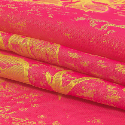 Neon Pink and Yellow Distressed Roses Luxury Brocade Folded