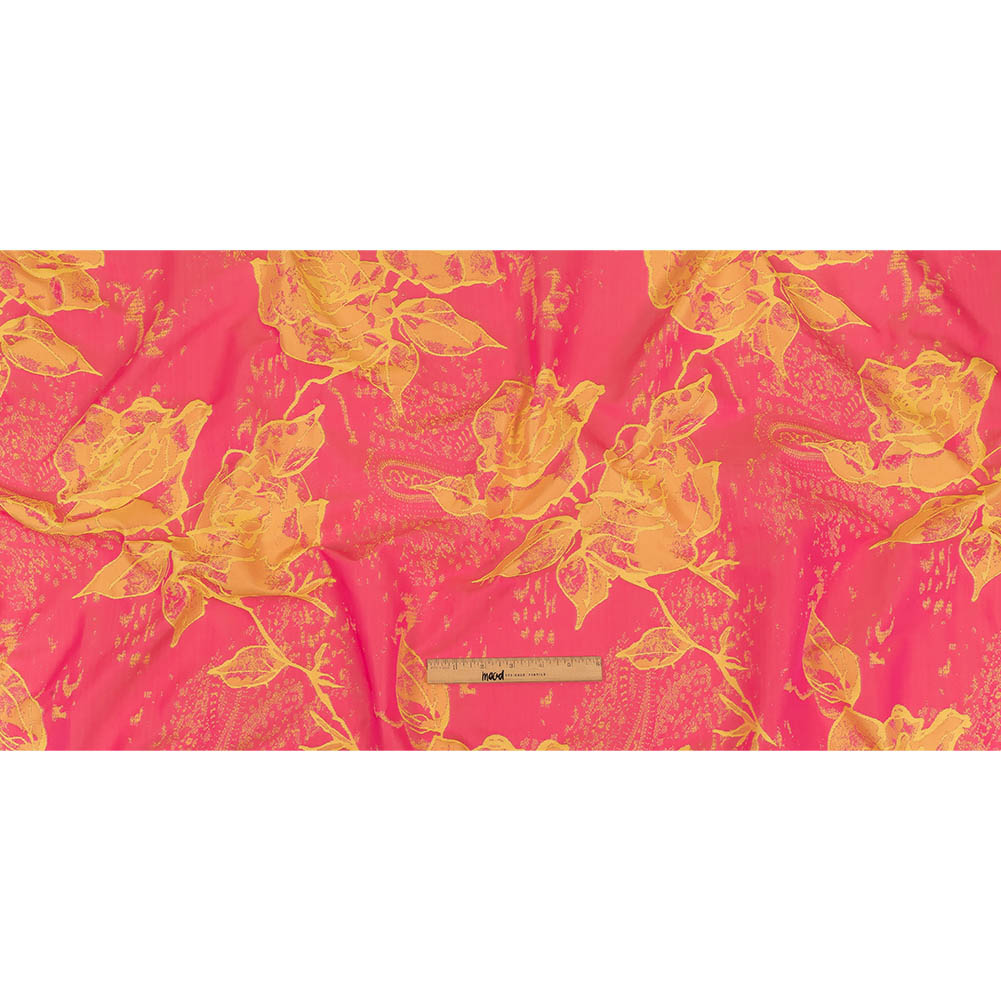 Neon Pink and Yellow Distressed Roses Luxury Brocade Full