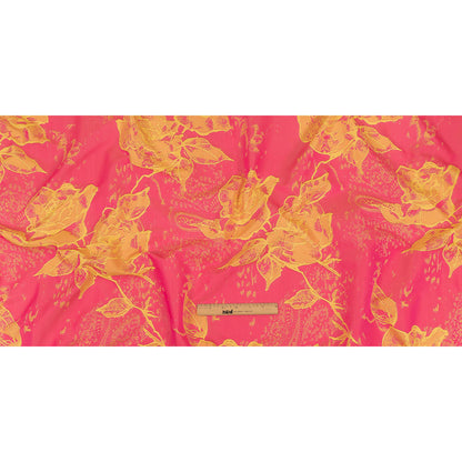 Neon Pink and Yellow Distressed Roses Luxury Brocade Full