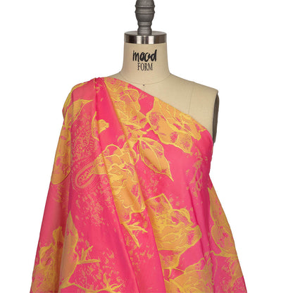 Neon Pink and Yellow Distressed Roses Luxury Brocade Drape