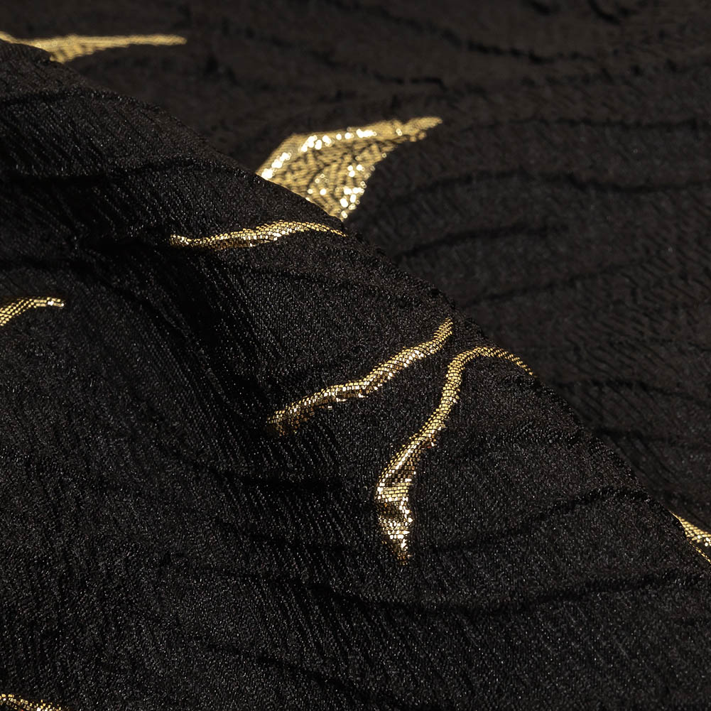 Metallic Gold and Black Floral Border Print Luxury Brocade Detail