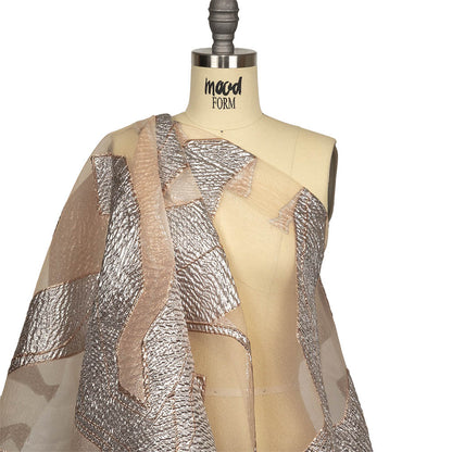 Metallic Silver and Rose Gold Abstract Luxury Burnout Brocade Drape