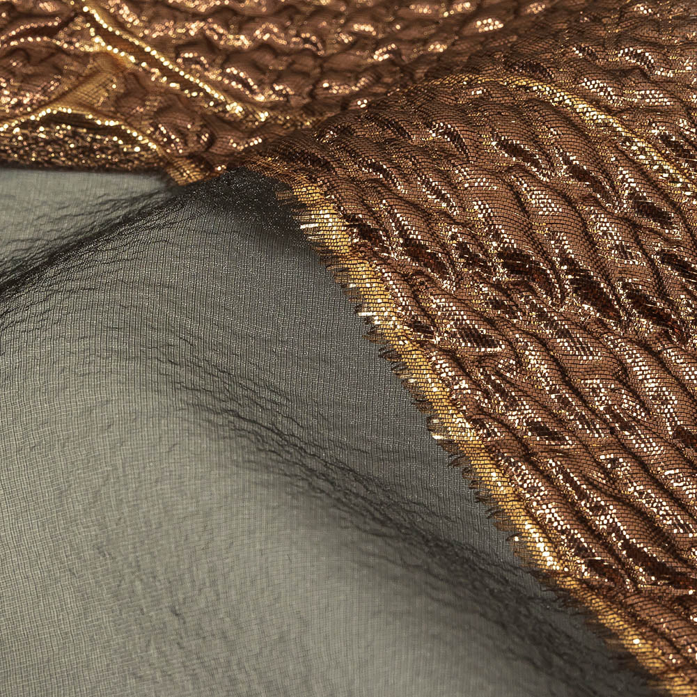 Metallic Bronze and Black Abstract Luxury Burnout Brocade Detail