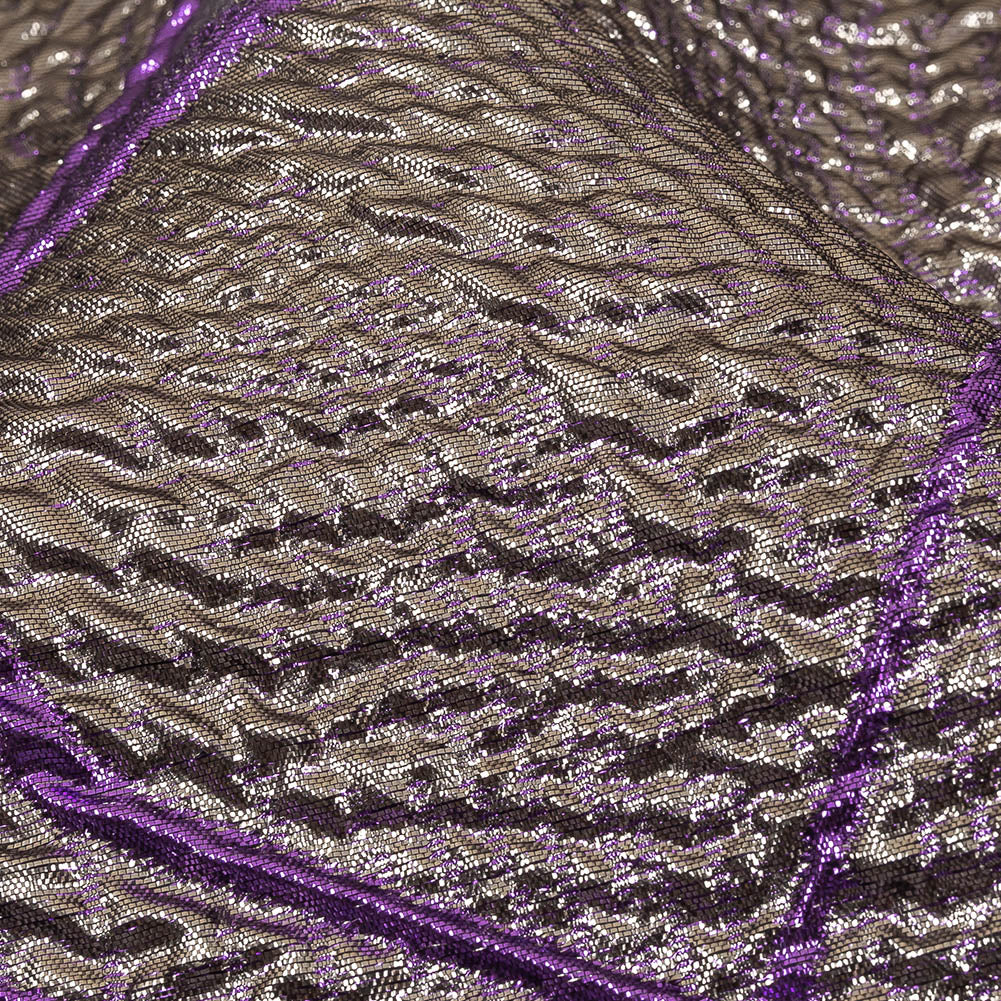 Metallic Silver and Purple Abstract Luxury Burnout Brocade Detail