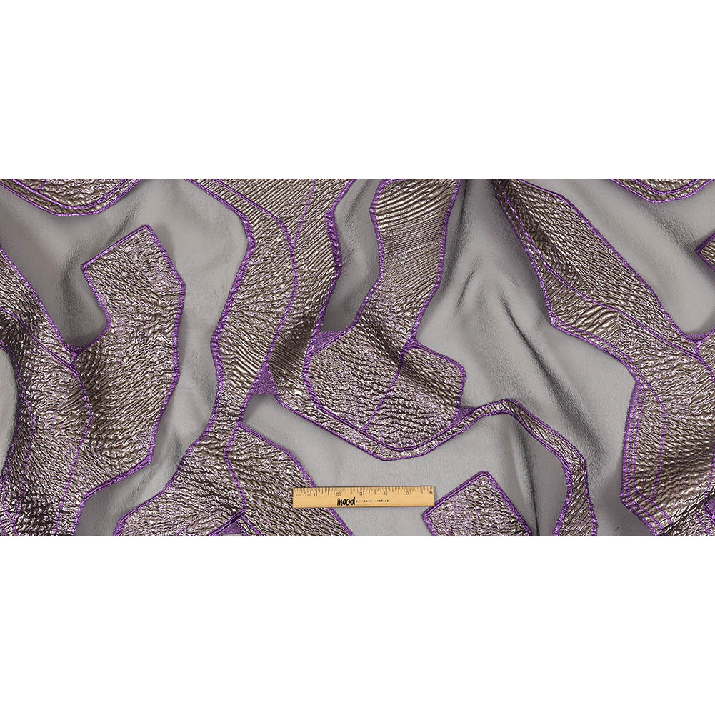 Metallic Silver and Purple Abstract Luxury Burnout Brocade Full