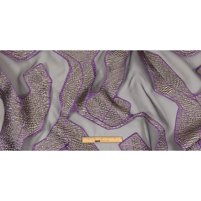 Metallic Silver and Purple Abstract Luxury Burnout Brocade Full