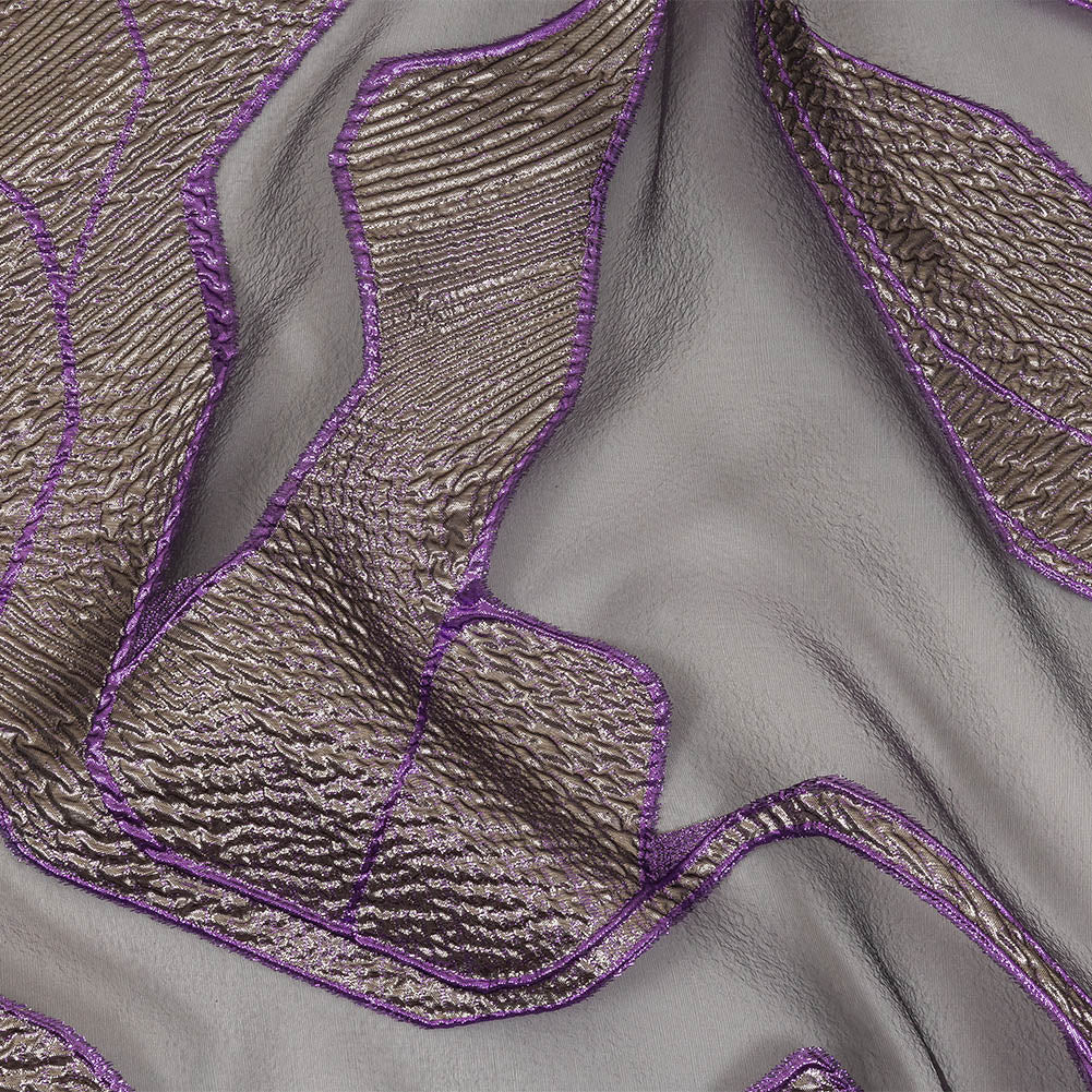 Metallic Silver and Purple Abstract Luxury Burnout Brocade