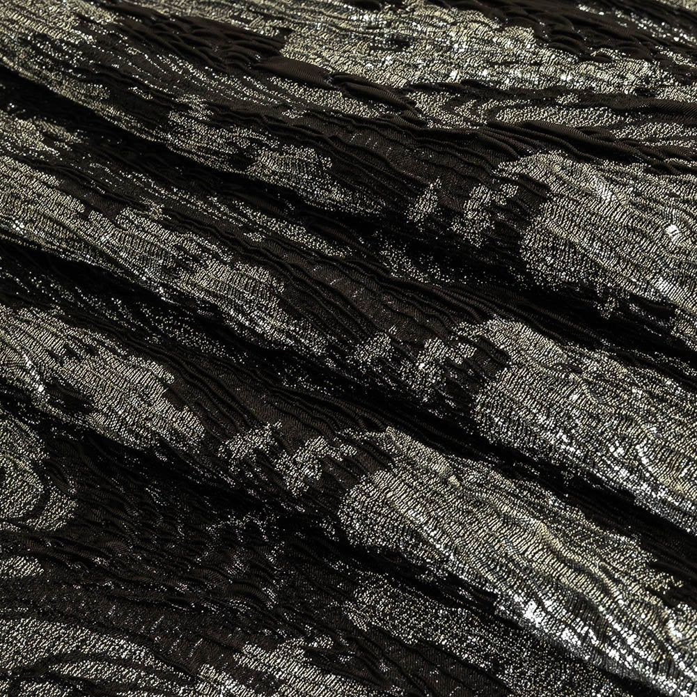Metallic Silver and Black Wood Grain Luxury Plisse Brocade Folded