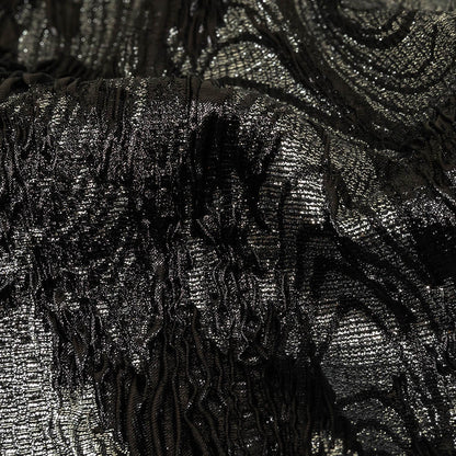 Metallic Silver and Black Wood Grain Luxury Plisse Brocade Detail
