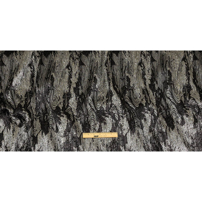 Metallic Silver and Black Wood Grain Luxury Plisse Brocade Full