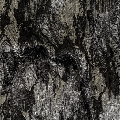 Metallic Silver and Black Wood Grain Luxury Plisse Brocade