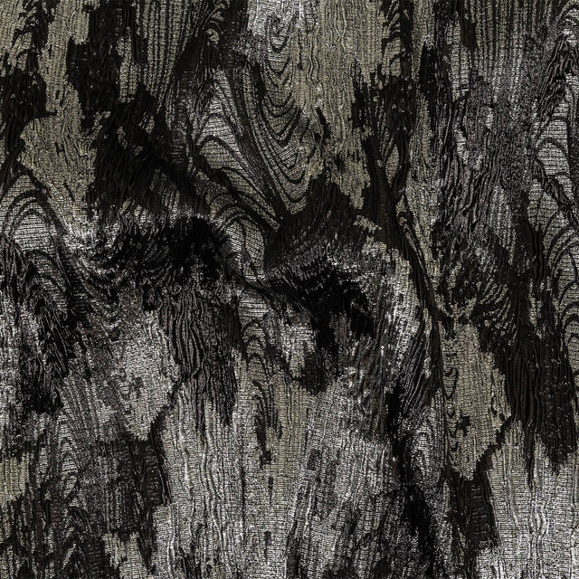 Metallic Silver and Black Wood Grain Luxury Plisse Brocade