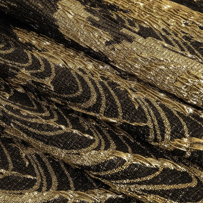 Metallic Gold and Black Wood Grain Luxury Plisse Brocade Folded
